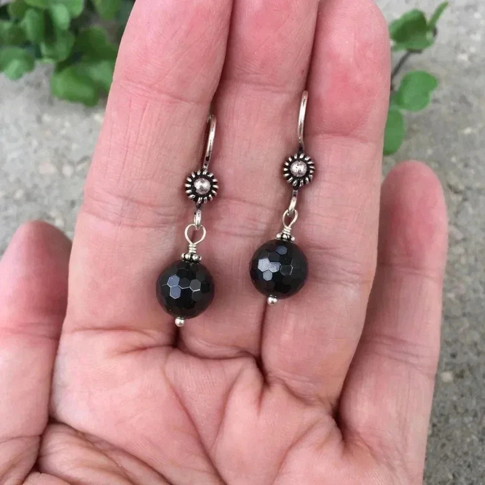 Black Spinel Earrings, 10mm Large Gemstones, Dangle Earrings, Black Earrings